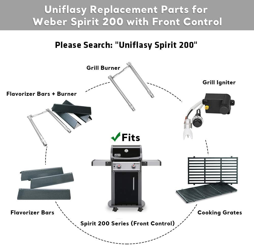 Uniflasy 7635 Flavorizer Bars and 69785 Grill Burner Tubes for Weber Spirit 200 with Front Control, Spirit E210, E220, S210, S220, for Weber 15.3 Inch 7635 Flavor Bars and 69785 Burner Pipe : Garden & Outdoor