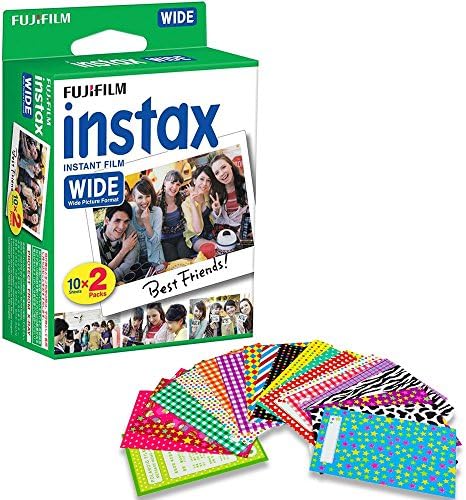 Fujifilm Instax Wide Instant 20 Film for Fuji Instax Wide 210 200 100 300 Instant Photo Camera + 20 assorted colorful pattern stickers