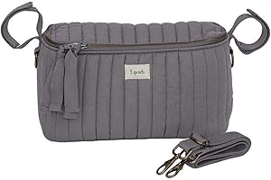 3 Sprouts Universal Quilted Stroller Organizer with Cup Holder and Zip Top - Durable Stroller Caddy Accessory with Storage - Shoulder Strap Converts Organizer to Small Diaper Bag - Gray