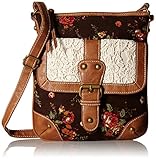 Vintage Floral Roses & Lace, Fabric Crossbody Messenger Purse w/ Front Pocket & Long Strap