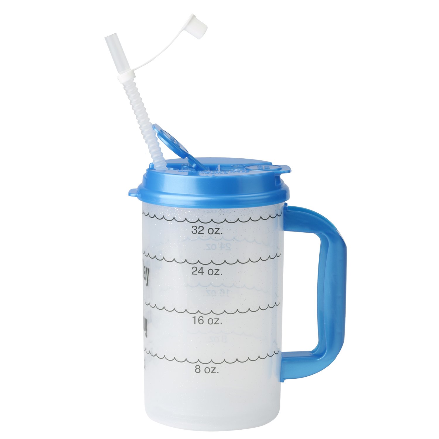 Water Tracking Hospital Mug for Daily Intake Measuring 3 Straws, 32