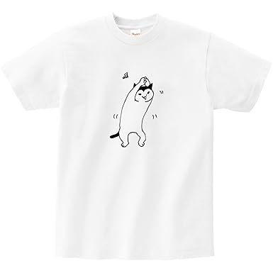 Amazon 直立二足で踊る富士額のネコイラストデザインtシャツ 140