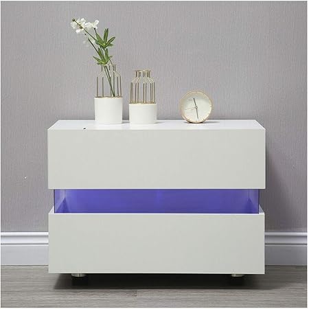 Celldeal White Bedside Cabinet Tables Nightstand Unit Chest Of 2 Drawers High Gloss Rgb Led Lights Modern Bedroom Furniture Amazon Co Uk Kitchen Home