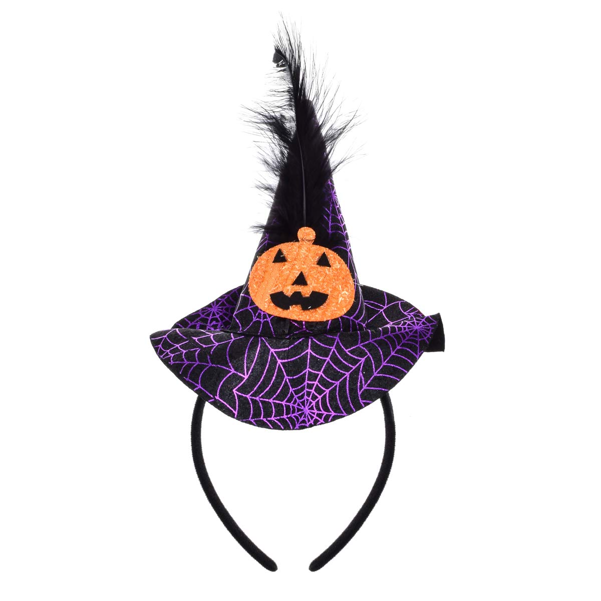 Accesyes Pumpkin Bat Ghost Spider kid Headwear Mini Pointy Witch Hat Halloween Party Headband (Orange Pumpkin Purple Hat)