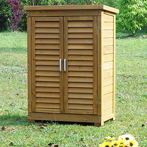 ZHOUAICHENG Holz Gartenschrank Outdoor Geräteschrank wasserdichte Sonnencreme für Balkon Garten Terrasse 96 x 43 x 69 cm – Bild 7