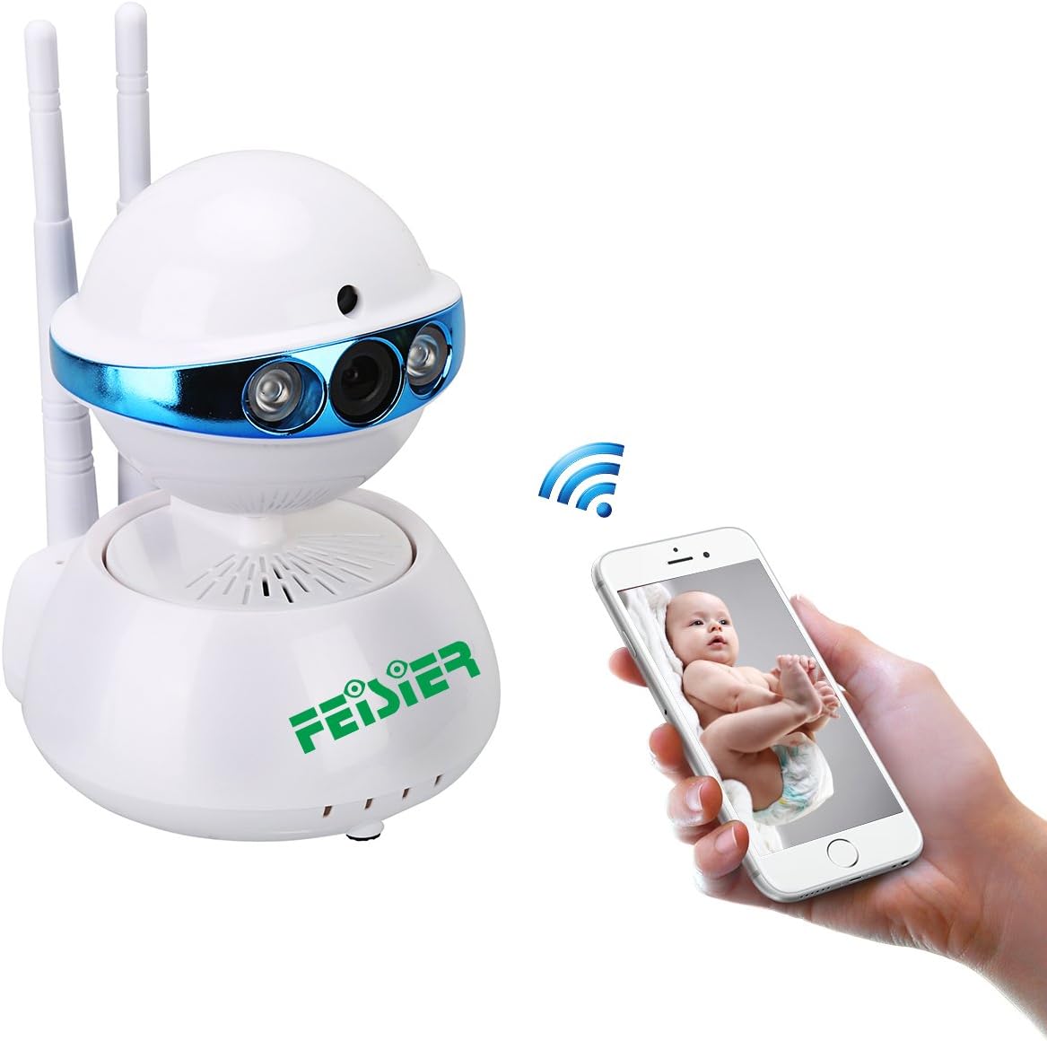 FEISIER Wireless Dome Camera 960P 1.3M IP Security Surveillance System Baby Monitor 2 Way Audio SD Card Slot Day/Night Vision for Android/iOS/iPhone/iPad/Tablet (Planet)