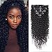 Superwigy Clip in Human Hair Extensions Full Head 7 Pieces Set Long Curly Wave Nature Black Silky for Black Women (15Inch 70g)