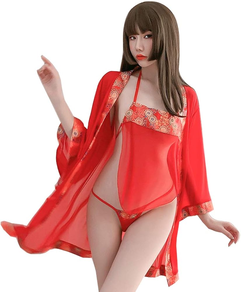 Women Lingerie Sexy Lingerie Japanese Retro Kimono Dress Cosplay Japanese Kimono Suit, 7970red, One Size