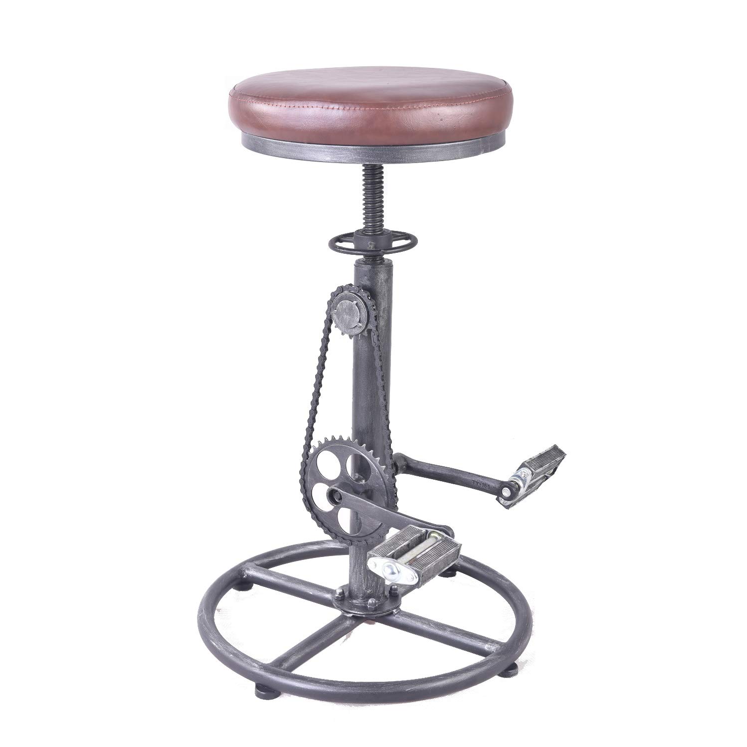 Topower Vintage DIY Bar Stool PU Soft seat & Iron Pedal Retro Industrial Height Adjustable Bicycle Wheel Design bar Chair