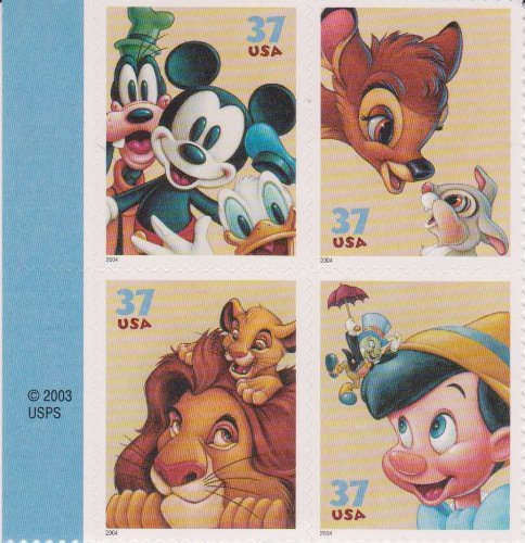 2004 Scott 3868a The Art of Disney Friendship Block Of 4 X 37 Postage Stamps