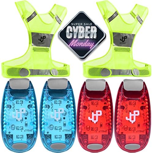 cyber monday! 2 Running Vest and LED Safety Light Sets (4-Pack with Clip and 3 BONUSES), Waterproof Running Light and Reflective Vest, suitable for Jogging, Cycling, Biking, Dog Walking, Strobe Light!