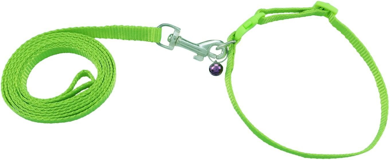Jainsons Pet Products Nylon Leash and Collar Set with Bell 1.5 cm for Puppies and Small Breed Dogs (Neon Green)