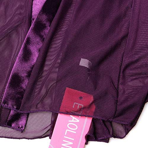 ETAOLINE Women's Sexy Sheer Sleepshirt Pajamas Long Sleeve Mesh Blouse Lingerie Purple - Thumbnail 7
