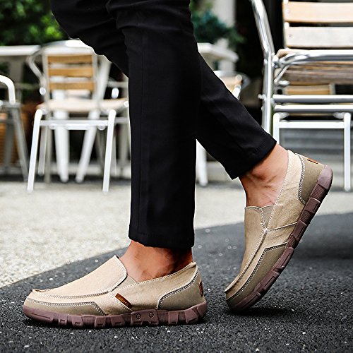 BEFAiR Men's Canvas Shoes Vintage Comfort Casual Slip On Loafers Walking Sneakers Breathable Shoes (11 D(M) US, Khaki2)