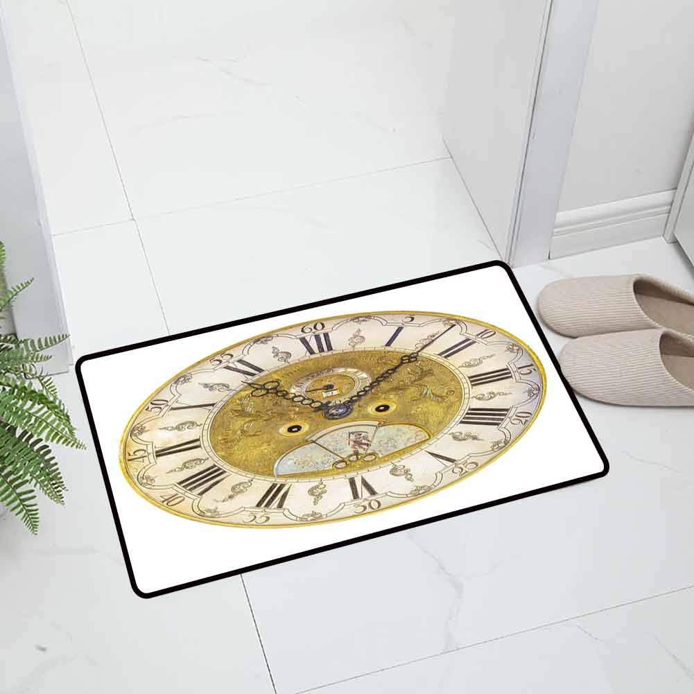 Clock Indoor Outdoor Welcome Mat Holiday Doormat Vintage A Seventeenth Century Ornamental Clock Face with Roman Numbers for Entryway, 47 x 31.5 inch Black