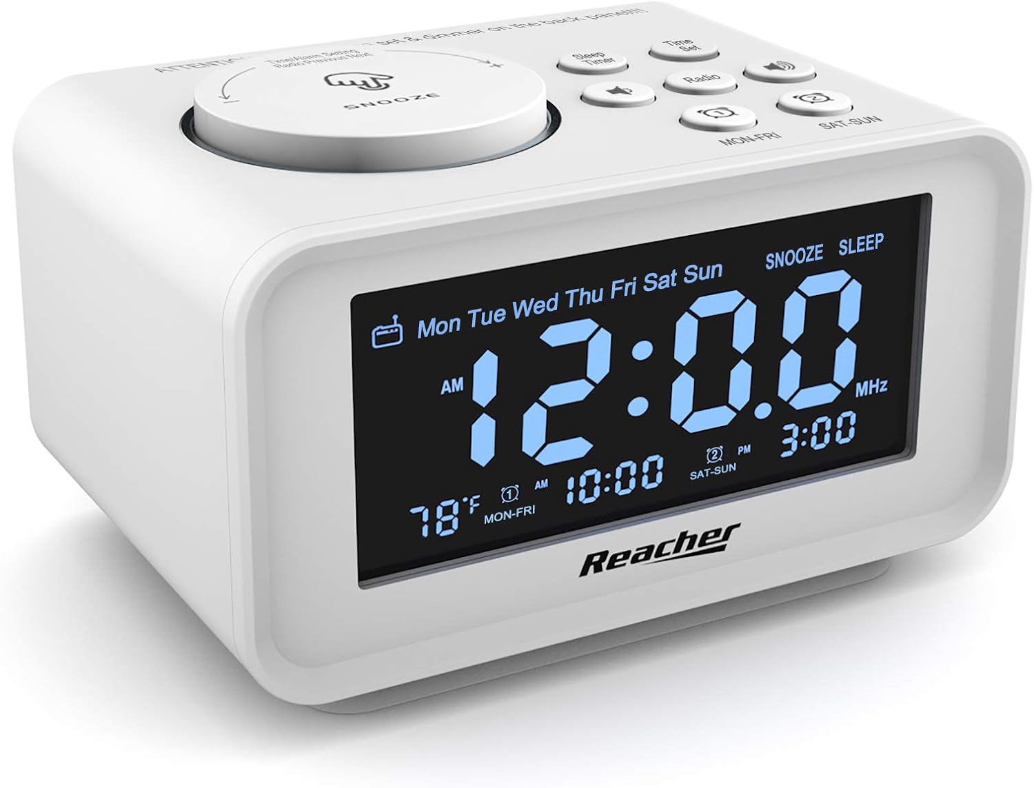 Reacher Radio Reveil Avec Ports Usb De Chargement 0 100 Gradateur Volume D Alarme Reglable Affichage Du Thermometre Radio Fm Avec Minuterie De Sommeil Petite Taille Pour Chambres A Coucher Blanc Amazon Fr High Tech