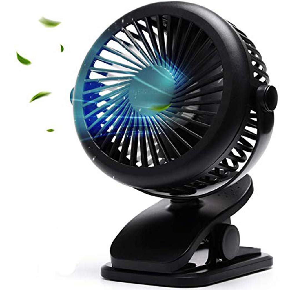 Rechargeable Fan Battery Operated, Clip On Strong Wind Baby Stroller Fans, Portable Quiet Cool Cooling Pet Fan (Black)