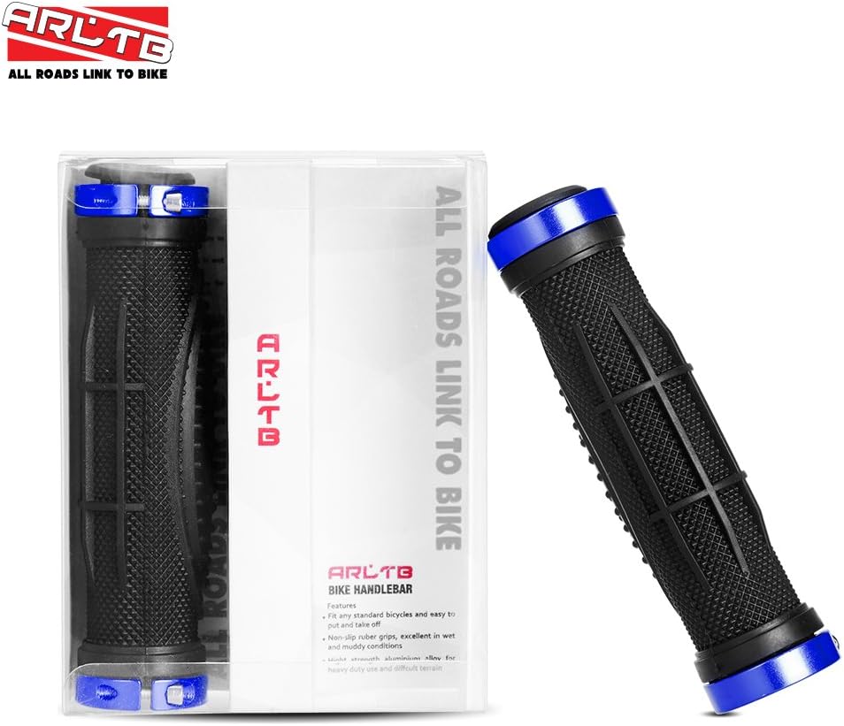 Arltb Aluminum Bicycle Handlebar Grip（4 Colors Double Lock Design Grips MTB BMX Foldable Bike Road Mountain Bike Stunt Scooter, Anti-Slip Rubber Bike Grip