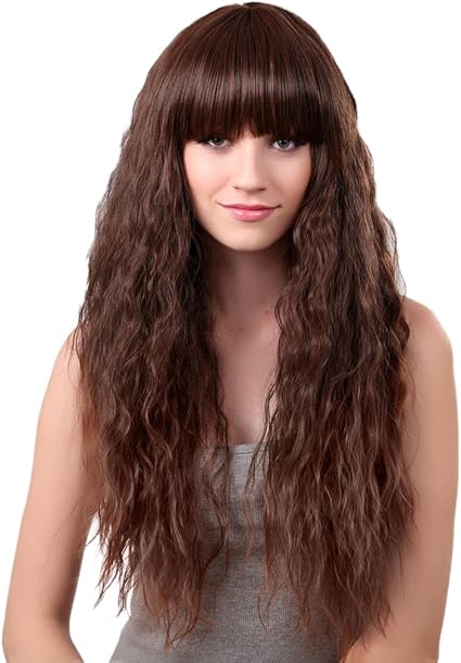 Magideal 61 Cm Medium Marron Femme Fluffy Cheveux Longs