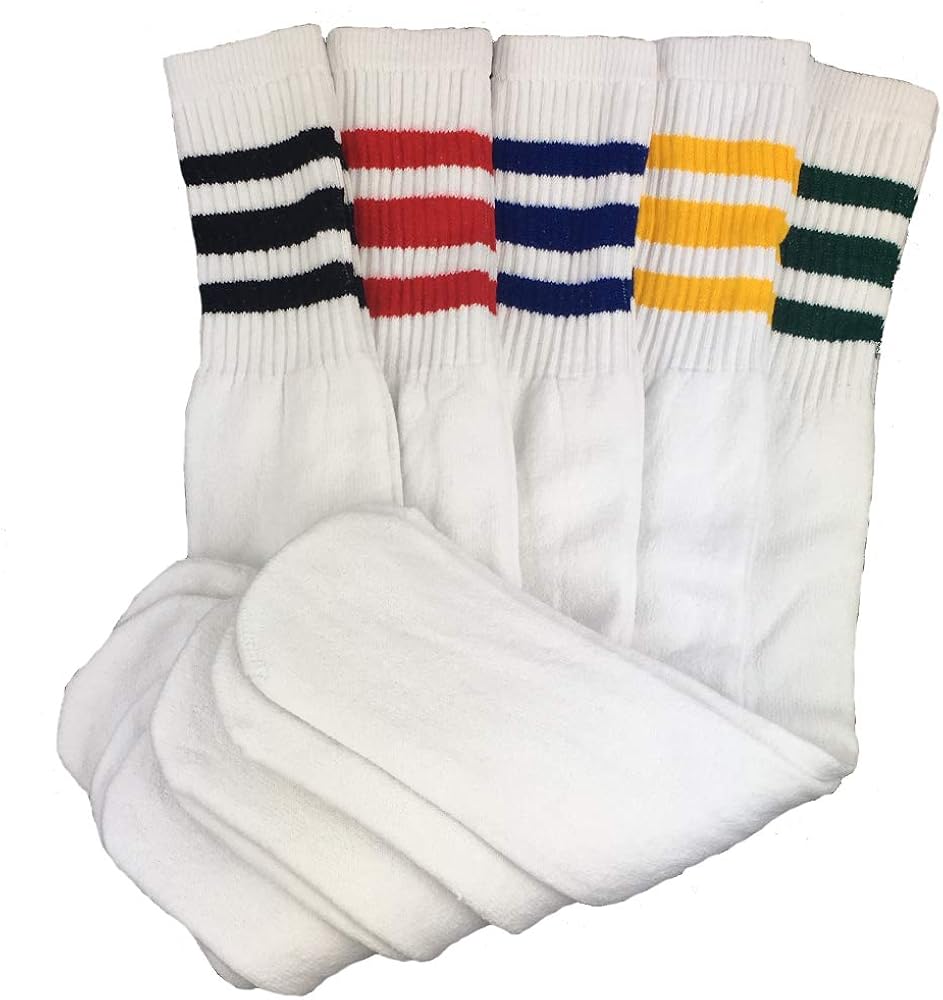 Mens 5 Pair Classic Multi Striped Sports Tube Socks,Sock Size 1015