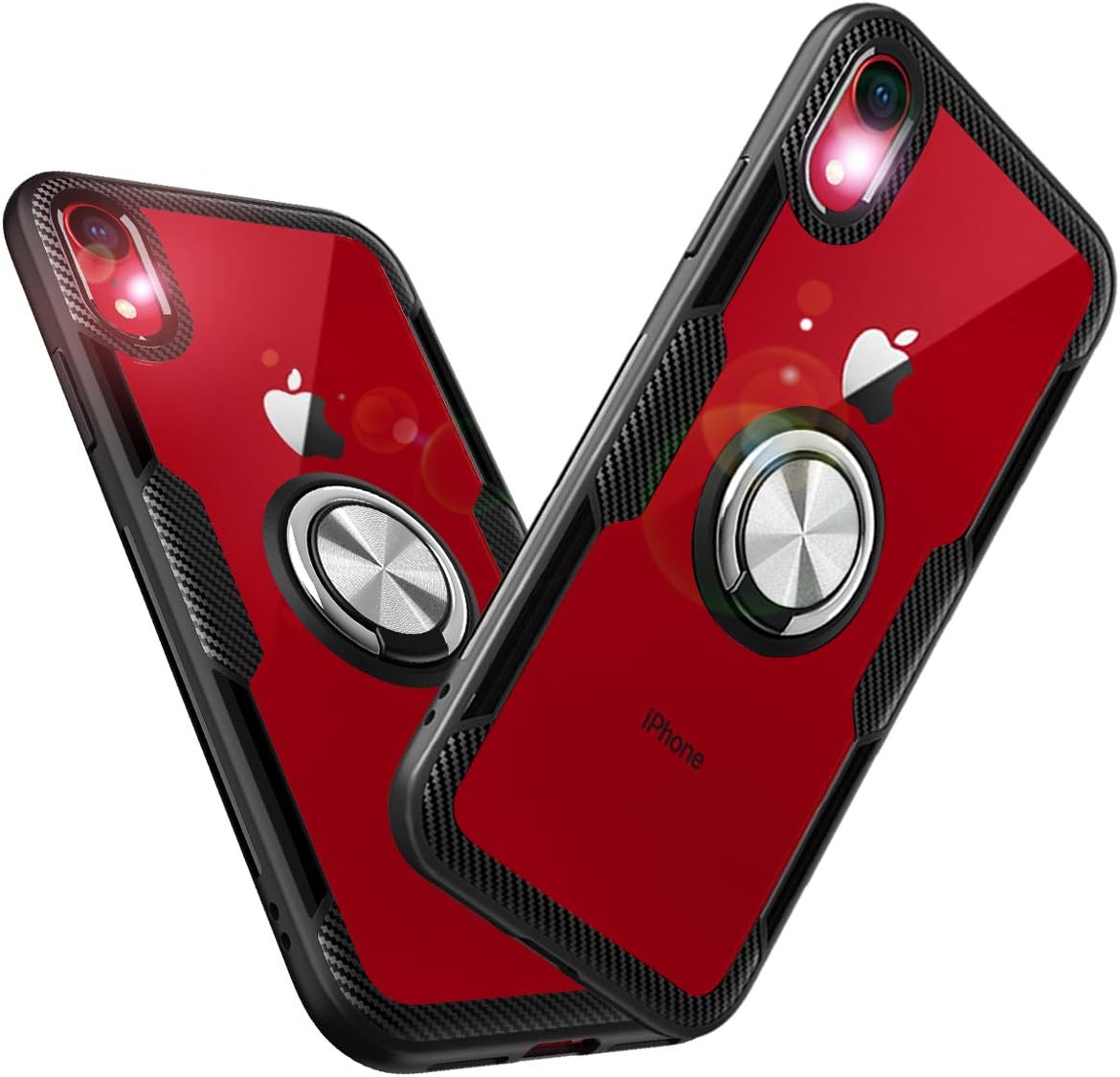 Amazon スマホケース 6.1インチ iPhone XR ケース クリア リング付き 耐衝撃 携帯カバー 薄型 軽量 アイフォンXR ケース [9H強化ガラス スタンド機能 車載