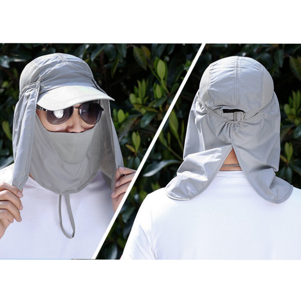 360° UV protection Sun Cap,Dolida Flap Hat Man Women Folding UPF 50+ Sun Cap Adults Removable Neck & Face Flap Cover Cap for Fishing Hiking Garden Work Outdoor Activities Grey