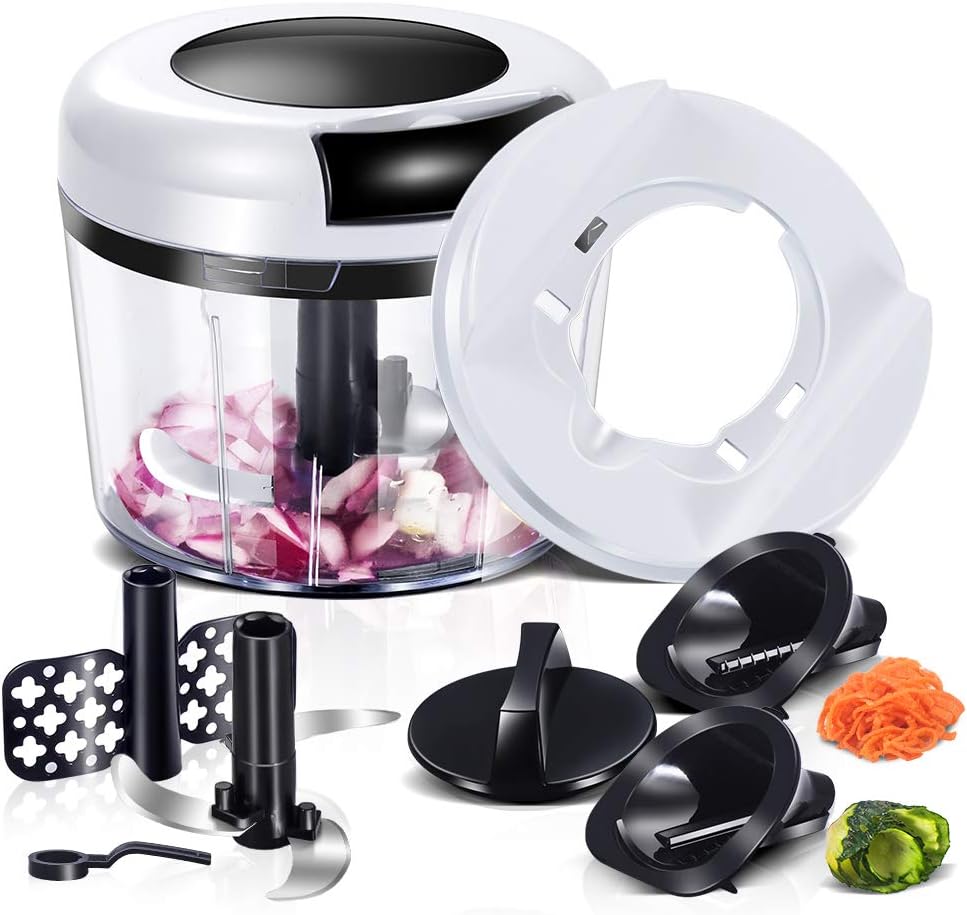 Masthome Manual Food Chopper with 3 Blades Pull String Chopper for Vegetables, Onion, Fruit, Nuts, Herbs, Salsas (870ml)