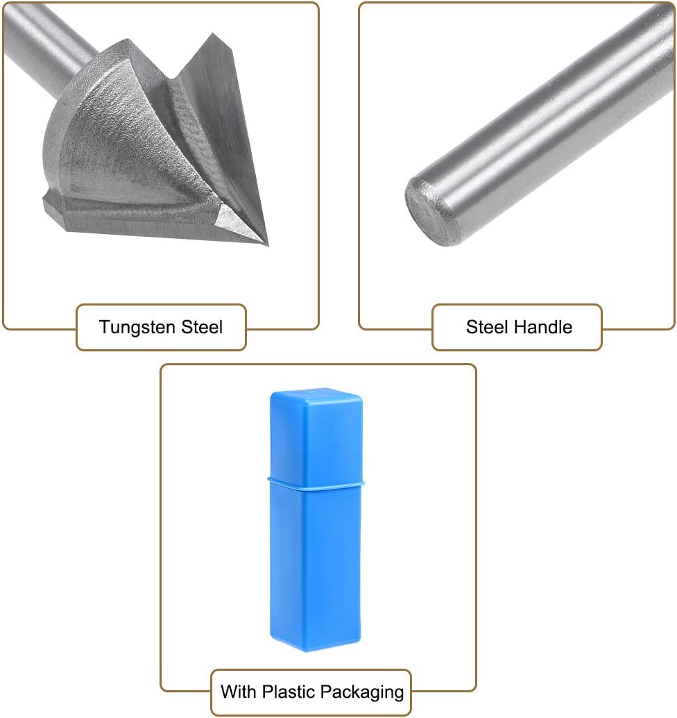 sourcing map 60 Degree V-Groove Router Bit 22mm Dia with 6mm Shank, Titanium Steel Tipped V Grooving Bit (Gray) - Image 5