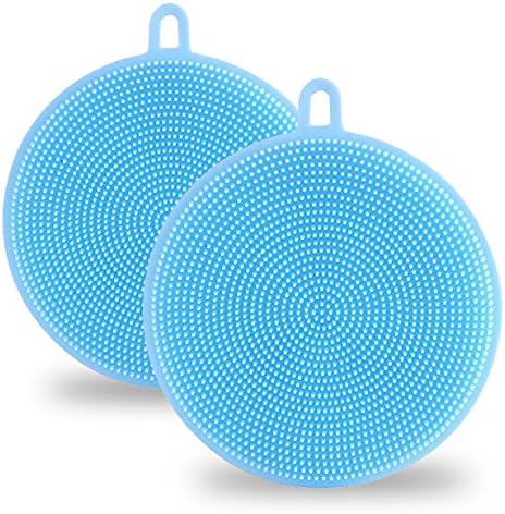 Food-Grade Silicone Dish Sponge - Mildew-Free Dishwashing Sponges - Dish Washing Brush Scrubber Food-Grade Antibacterial BPA Free Multipurpose Non Stick Cleaning- Blue (2 packs)