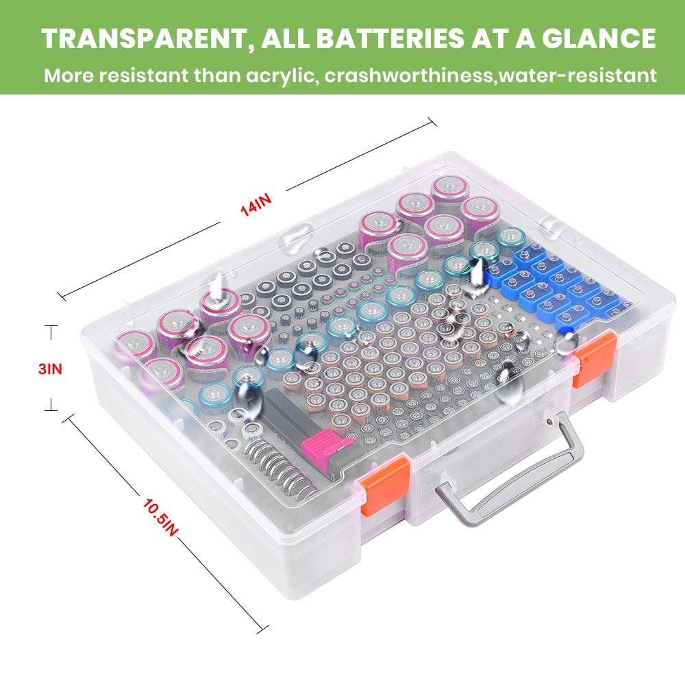 Battery Organizer Holder- Batteries Storage Containers Box Case with Tester Checker BT-168. Garage Organization Holds 225 Batteries AA AAA C D Cell 9V 3V Lithium LR44 CR2 CR1632 CR2032