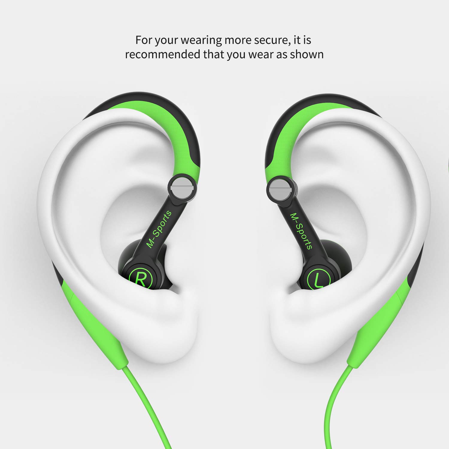 mucro Running Headphones Over Ear in Ear Sport Earbuds Earhook Wired Stereo Workout Ear Buds for Jogging Gym for Samsung Android Phones Tablets Etc(Green)
