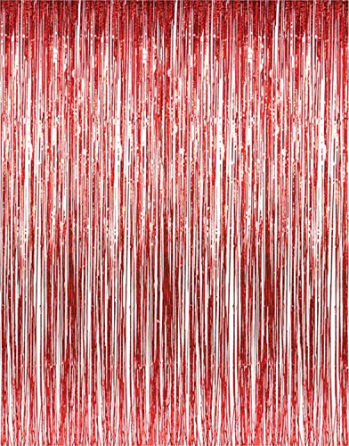 3 ft. X 8 ft. Metallic Red Foil Fringe Curtains Door Window Curtain Party Decoration- (Red, 2 Piece)