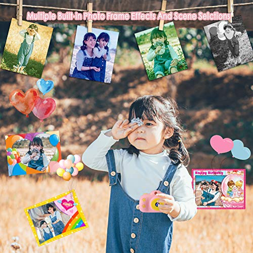 Kids Camera, 1080P 8MP Selfie Digital Kids Camera for Girls with 32GB SD Card Children Video Camera Birthday/Christmas/New Year Toy Gifts for 3 4 5 6 7 8 9 10 Year Old Girls (Pink) - Thumbnail 2