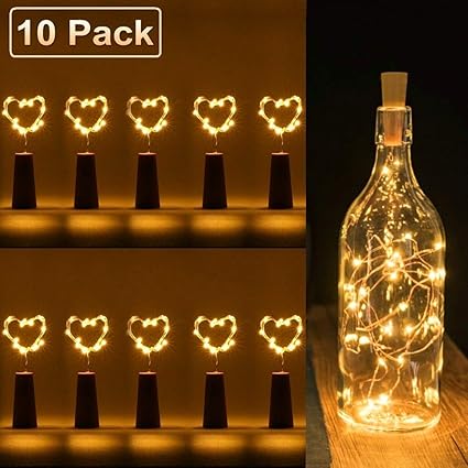 XERGY Bottle Lights with Cork, 10 Pack Battery Operated LED Cork Shape Copper Wire Colorful Fairy Mini String Lights for DIY, Party, Decor, Christmas NYE Decoration Lights, Diwali,Wedding