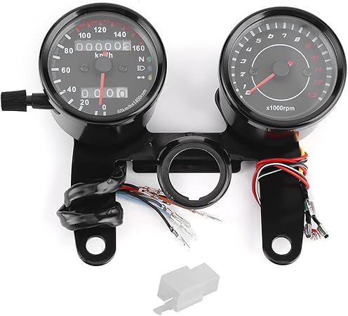Amazon Elerose オートバイメーター12ボルト 2ピースユニバーサルレトロledデュアルメーターオートバイ走行距離計タコメータースピード メーター修理 タコメーター 車 バイク