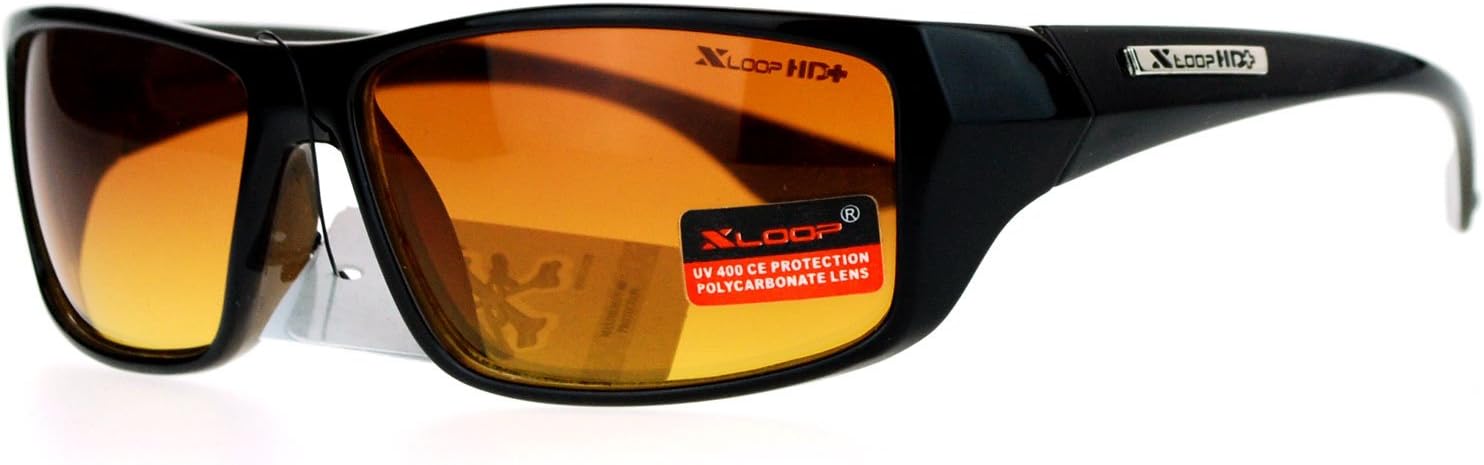 Mens High Definition HD Driving Amber Lens Rectangular Plastic Sport Sunglasses