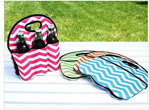 Neoprene 6-pack Water and Beer Bottle Carrier - Chevron 4 Assorted Colors -Provides Insulation to Prevent Breakage and Keep Beer Cold Easy-to-carry Top Handles (Set of 4)