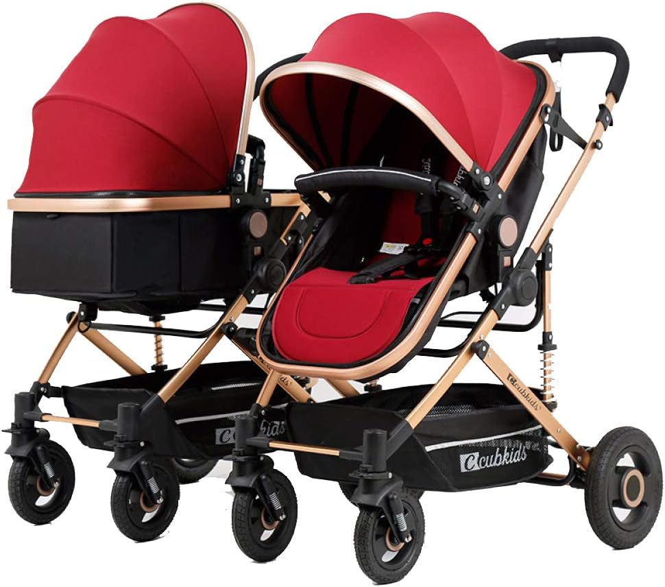 WUZHI Doppel-Buggy Twin 2 Tandem-Kinderwagen Mit 2 Sitzen Zwillingswagen Mit Vollständig Verstellbarer Rückenlehne Für Neugeborene Komplett Mit Regenschutz,D