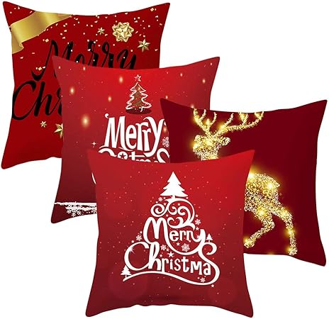 Stella Di Natale In Inglese.Iwilcs Set Di 4 Federe Motivo Natalizio Con Scritta In Inglese Merry Christmas Placcatura In Bronzo 45 X 45 Cm Rosso 2 25 21 7 21 7cm Amazon It Casa E Cucina