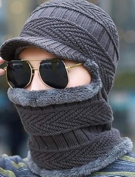 Amazon Hi9ニット帽子 メンズキャップ 冬 裏起毛帽 ニットキャップ ネックウォーマー 防寒 保温 スキー スポーツ アウトドア 裏起毛 暖か メンズ グレー フリーサイズ ニット 通販