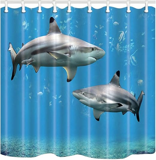 Amazon Com Shocur Shark Shower Curtain Blue Fantasy Cartoon Ocean World Polyester Fabric Bathroom Decor Set With 12 Hooks 72 X 72 Inches Kids Theme Bath Curtain Home Kitchen