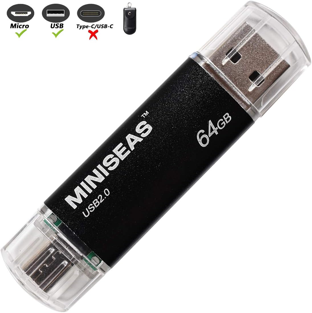 OTG USB Flash Drive Miniseas Micro-Port Memory Stick for Android Phones,USB 2.0 Pen Drive Jump Drive for Tablets, Thumb Drive Pendrive for Android Devices/PC/Tablet/Mac (32GB, Black)