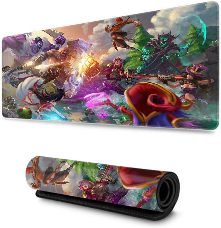 Extended Gaming Mouse Pad LOL Thick Large (35.5×15.7 Inch) Office Mouse Pad with Stitched Edges Waterproof, (Ahri, Jinx, Garen, Caitlyn, Ezrealreal)