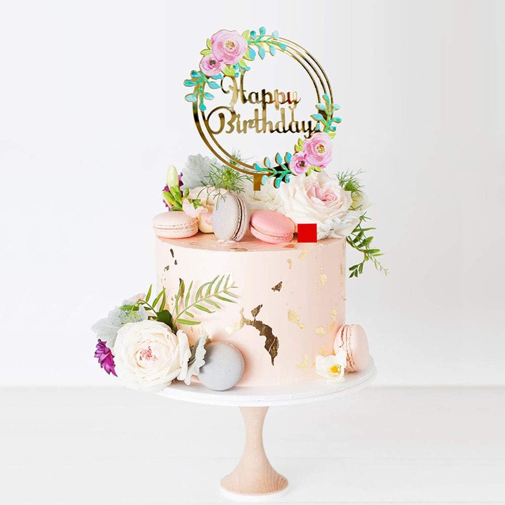 Level Great Gateau Danniversaire Topper Acrylique Petit Gateau Danniversaire Lettres Decoration Anniversaire Avec Motif De Fleur Dor Forme De Gateau Avec Des Lettres Figurines Pour Gateaux Decorations Et Accessoires De Fetes Inzaboton Com
