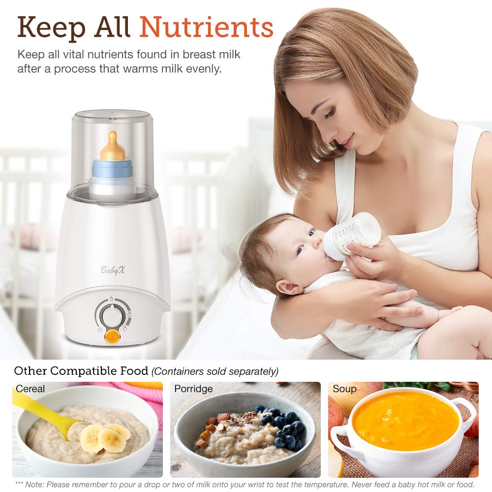 BabyX Fast Bottle Warmer For Breastmilk, Infant Formula, Baby Food Heater Quickly Warm and Sterilizer, Sanitize Pacifiers and Fits Most Bottle Size [Built-in Smart Temp. Controller] : Baby