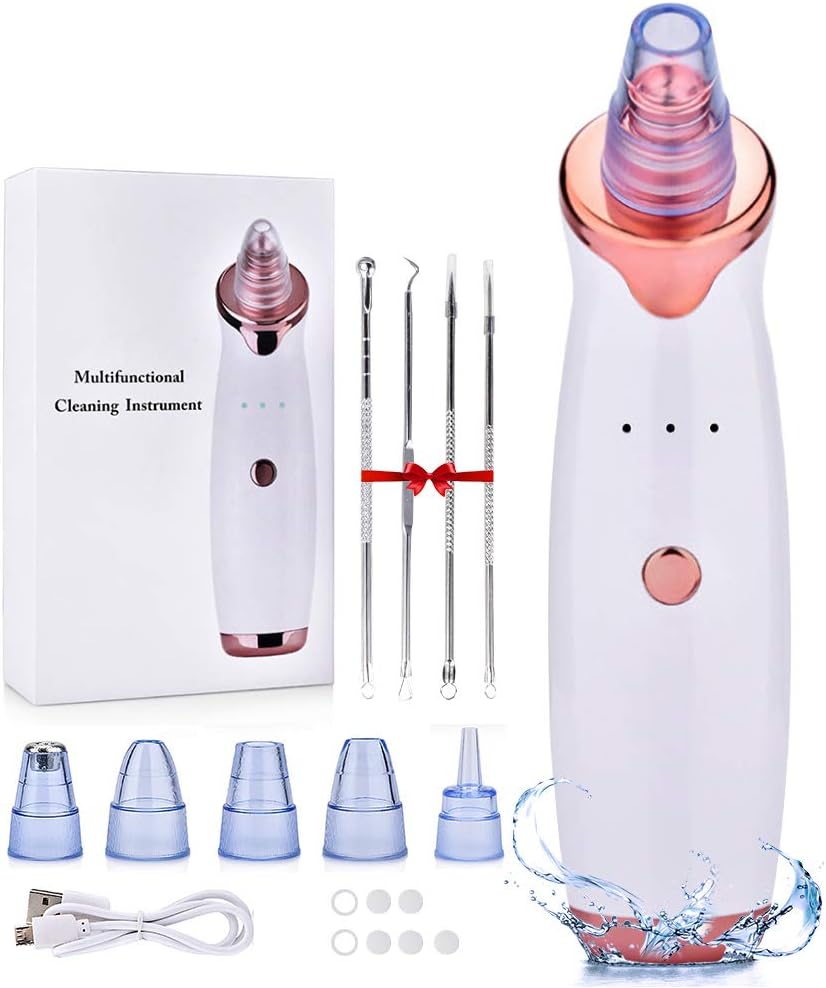 Blackhead Remover Vacuum Pore Cleaner - Fresion Facial Pore Cleaner with 5 Adjustable Suction Tool and 4 Probes, USB Rechargeable Pore Vacuum Blackhead Electric Acne Comedone Extractor