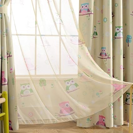 Amazon Com Melodieux Cartoon Owl Sheer Rod Pocket Voile Curtain