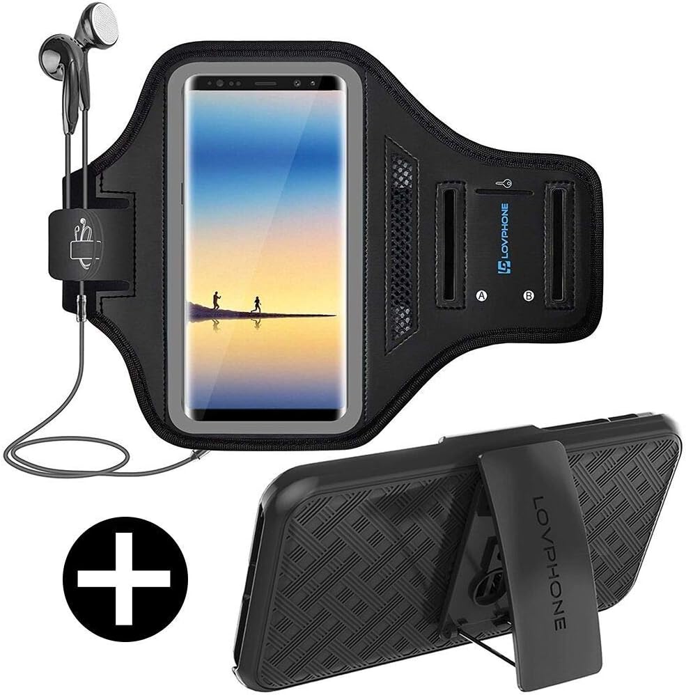 LOVPHONE Note 8/Note 9 Armband Sport Running Exercise Gym Case for Samsung Galaxy Note 8/Note 9,Fingerprint Sensor Access Supported with Key Holder & Card Slot,Sweat-Proof (Gray with case)