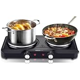1800W Electric Hot Plate for Cooking, Double Burner with 7.2"&amp;6.1" Cast Iron Heating Plate, Portable Cooking Stove, Adjustable Temperature Controls, Easy to Clean, Compatible for All Cookwares