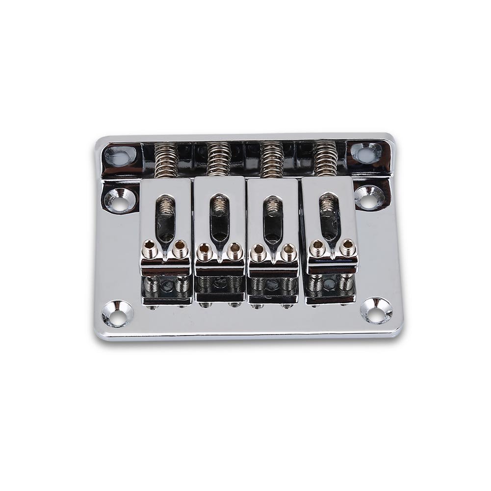 Guitar Bridge, Durable 4-String Saddle Bridge, Orrosion Prevention and Durability, Compatible for Electric Guitar, Electric Bass and Ukulele(Silver)